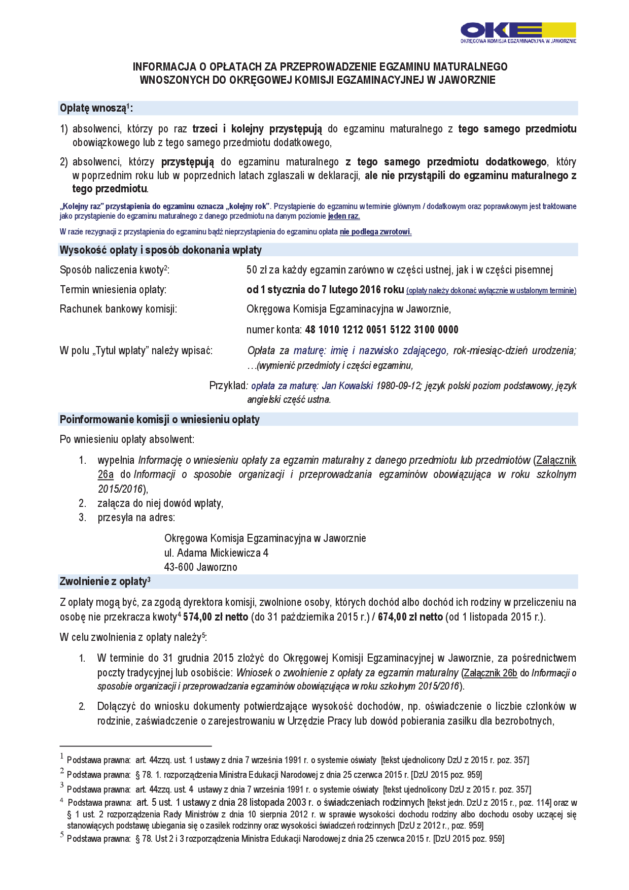 Informacja o oplata