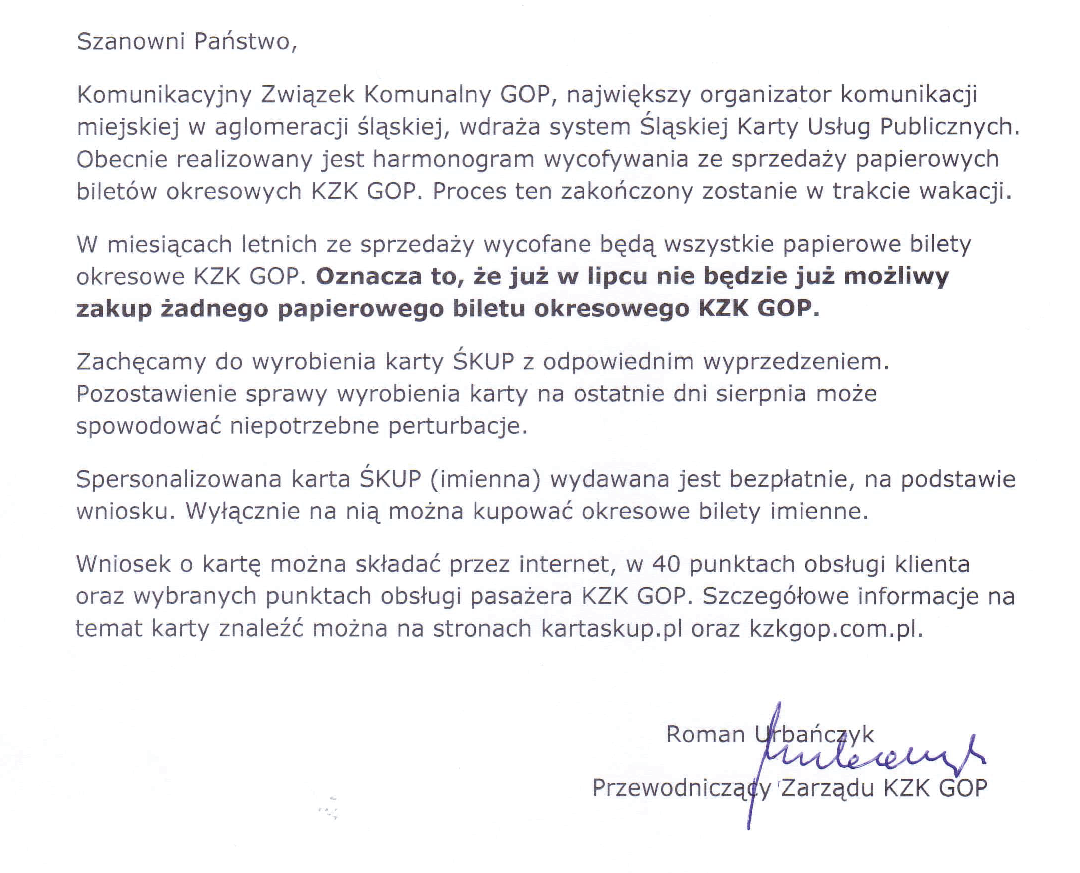 Komunikat KZK GOP