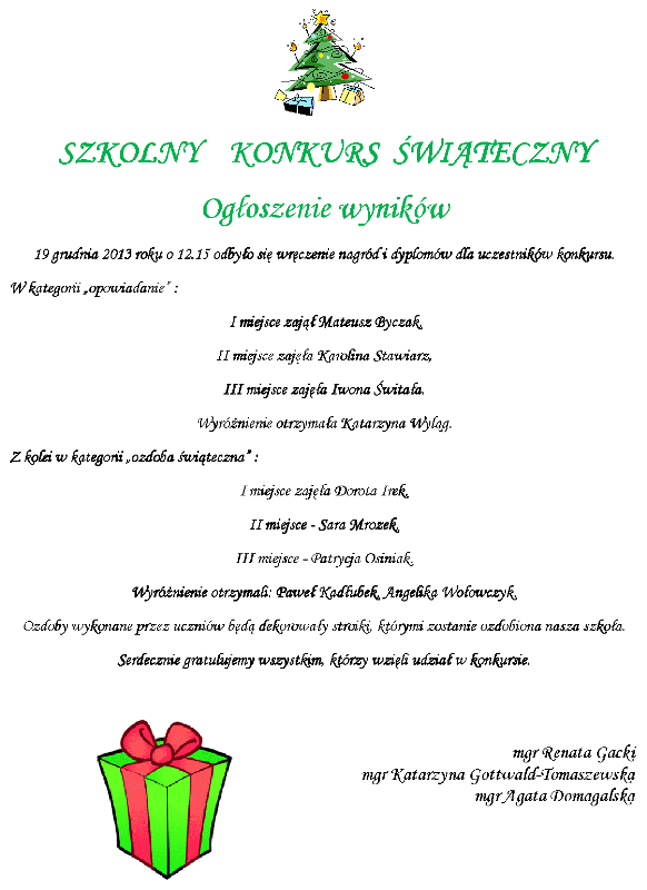 wyniki konkursu 2013
